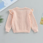Newborn Baby Girls Knit Cardigans Long Sleeve Crewneck Hollow Knit Thin Sweater Toddler Button Tops Coat Outwear (Pink-Ruffle, 6-12 Months)