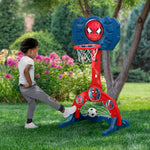 Delta Children Marvel Spider Man 4-in-1 Sports Center – Adjustable Easy Score Basketball Hoop, Soccer/Hockey Net and Golf Game, Red/Blue