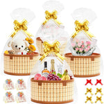 Mapaim Baskets for Gifts Empty Set of 4, Bamboo Woven Large Gift Basket with Wrap Bags, Pull Bows, Greeting Cards,Baskets for Gifts Empty Bulk for Birthday, Shower, Housewarming (Brown-Oval)