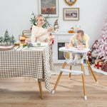 BABY JOY Convertible Baby High Chair, 3 in 1 Wooden Highchair/Booster/Chair with Removable Tray, Adjustable Legs, 5-Point Harness, PU Cushion and Footrest for Baby, Infants, Toddlers (Beige)
