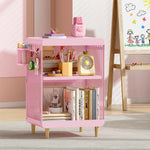 SYKIARIOL Kids Nightstand with Storage & Hooks, Cute Pink Bedside Table for Girls, Small Toddler Night Stand for Bedroom