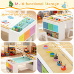 Callales Kids Art Table and 2 Chairs Set, Wooden Craft Desk with 2 Storage Shelves, 6 Storage Bins & Paper Roll for Drawing, Learning and Reading, Toddler Activity Play Desk for Home, 47 L x23 W