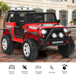 Costzon 2-Seater Ride on Truck, 12V Battery Powered Electric Vehicle w/Remote Control, 2 Speeds, Spring Suspension, LED Light, Horn, Music/ MP3, 2 Doors Open, Ride on Car for Kids (Red)