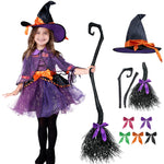 Spooktacular Creations Child Girl Orange Purple Witch Costume, Toddler Witch Outfit Set with Broom for Kids Halloween Dress Up Parties (Toddler (3-4yr))