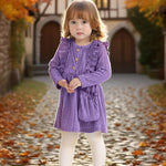 3T 4T Girl Clothes Toddler Girl Dress Long Sleeve Round Neck Solid Color Baby Clothes Fall Winter Toddler Outfit Purple Casual Flare Dresses for Kids