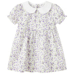 pureborn Toddler Girls Woven Dress Short Sleeve Cotton Peter Pan Collar Dress Summer Playwear Dresses Purple Blooms 2-3 Years