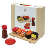 PlanToys® Wooden Pretend Play Food Sushi Kit for Kids | Kitchen Toy Includes Sushi Rolls, Nigiri, Soy Sauce Bottle & Serving Tray | Montessori Kitchen Role Play Toy for Toddlers