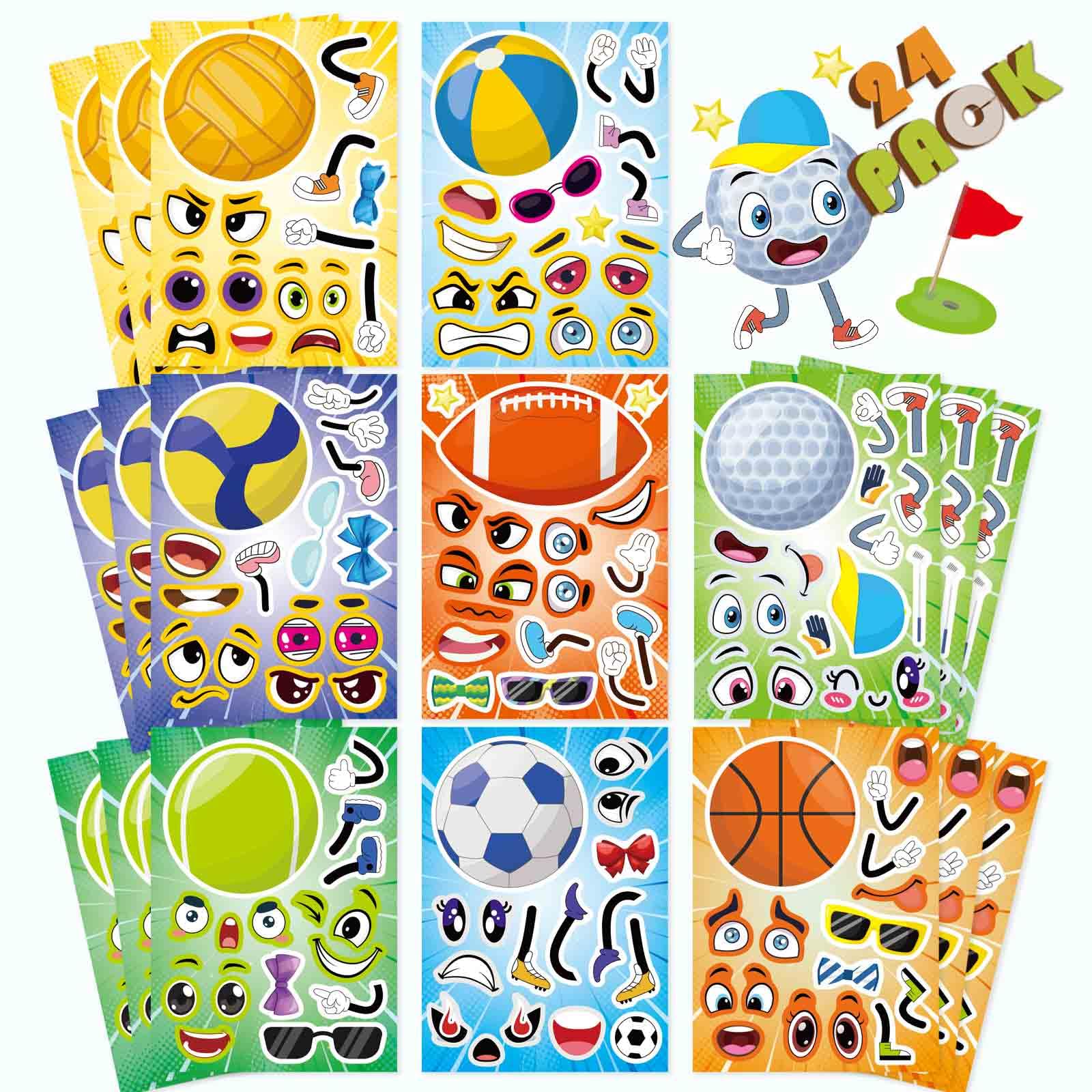24 Sheets Make-a-face Stickers, Make Your Own Ice Cream Mix and Match Sticker Sheets DIY Summer Ice Cream Stickers for Kids Party Favors Activities