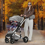 Kinder King 2 in 1 Convertible Baby Stroller, Folding High Landscape Infant Carriage, Newborn Reversible Bassinet Pram, Adjustable Canopy, Diaper Bag, Anti-Shock Toddler Pushchair Stroller, Light Grey