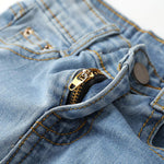 KIDSCOOL SPACE Baby Girl Boy Jean,D Ring Elastic Band Inside Ripped Denim Pants,Light Blue,12-18 Months