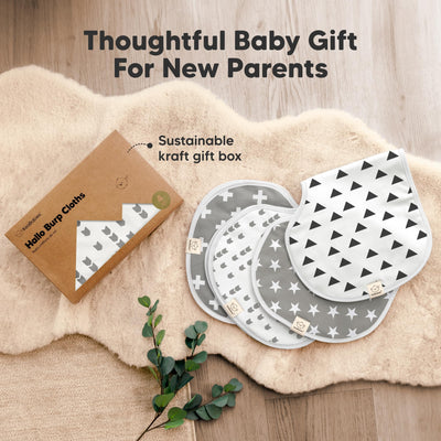 KeaBabies 4-Pack Baby Burp Cloths Baby Girl, Boy - Organic Cotton Burp Cloth, Extra Large, Absorbent, Soft Burping Cloths & Bibs Set for Babies, Newborn Burp Clothes, Thick Burp Rags (Grayscape)