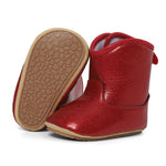 ESTAMICO Baby Girls Shiny Leather Boots, Red, 18-24 Month Toddler