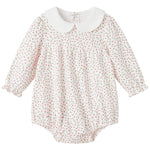 pureborn Baby Girls Bodysuit Peter Pan Collar Bubble Romper Long Sleeve One-Piece Cotton Outfit Pink Flower 9-12 Months