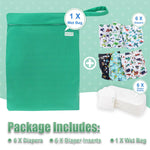 wegreeco Cloth Diapers 6 Pack with 6 Inserts & 1 Wet Bag, Washable Cloth Diapers for Babies, One Size Adjustable Reusable (Car, Airplane)