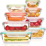 Vtopmart 8 Pack Glass Food Storage Containers with Airtight Lids, Glass Meal Prep Containers, Lunch Office Meal for Microwave, Oven, Freezer and Dishwasher, BPA Free