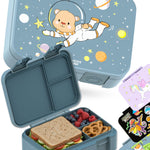 BEARFOOT Kids Lunch Box with Compartments – Compact & Lightweight | Leak-Proof, BPA-Free, Dishwasher Safe | Hand-Drawn Design for Preschool, School, Travel (Astro Bear Blue, 2.75 Cups)