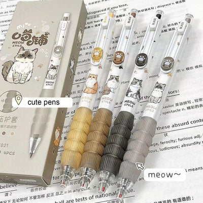 MOZXIRZ 4 Pcs Cute Retractable Pens Cat Gel Pens Cartoon Pen 0.5mm Black Ink Writing Pen Aesthetics Pens Kawaii Pen for Girls Women Boy Office School Pens (Cute Cat)
