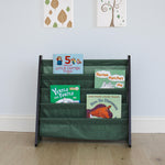 Humble Crew 4-Tier Kids Bookshelf, Camo Wood/Green - Premium Book Shelf for Kids Rooms with Four Deep Pockets - Toddler Sling Book Rack with Deep Sleeves, Nursery Bookcase Organizer