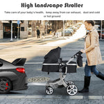 BABY JOY 2-in-1 High Landscape Baby Stroller, Reversible Bassinet Reclining Stroller, Foldable Push Chair w/Adjustable Canopy, Storage Bag, Foot Cover, Rain Cover & Net, Aluminum Alloy Frame (Black)