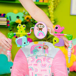 Bright Starts Pink Paradise Portable Baby Bouncer with Vibrating Infant Seat and -Toy Bar, Max Weight 20 lbs., Age 0-6 Months