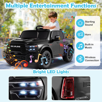 Costzon 2 Seater 24V Ride on Toy for Big Kids, Licensed 2025 Ram 2500 Rebel Electric Vehicles, Ride on Car Pickup Truck w/Remote, Storage, 2 x 100W Motors, Lights, Music & 4-Wheel Suspension (Black)