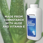 HealthWise Corn Starch Baby Powder | Aloe + Vitamin E | Talc Free | Paraben & Phthalate Free | Absorbs Moisture | 15 oz (425g)
