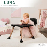 Dream On Me Luna 4-in-1 Convertible High Chair – Transforms into a Booster & Toddler Seat, Then into a Toddler Chair & Table, 5-Point Safety Harness, Adjustable Tray, Anti-Skid Padded Feet – Black
