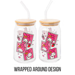 Silver Buffalo Sanrio Hello Kitty and Friends My Melody Polaroids Glass Jar Tumbler with Bamboo Lid and Glass Straw, 16 Ounces
