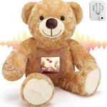 Leyndo Bear with Voice Recording Remembrance Stuffed Animal with Picture Recordable Messages Memorial Toy for Baby Shower Birthday Gift, Recording Gifts(Brown, 12 Inch)