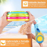 JOYIN 3 Packs Foldable Pail Bucket with Shovels & Mesh Bag, Collapsible Buckets Multi Purpose for Beach, Camping Gear, Beach Party, Fishing, and Fun Summer Activities (Yellow/Blue/Green)