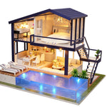 CUTEROOM Miniature House Kit, DIY Dollhouse Kit for Adults to Build, Mini House Making Kit with Furnitures, Time Apartment Dollhouse Kit with Swimming Pool Gifts for Women Girls