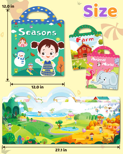 Benresive Reusable Sticker Books for Kids 2-4, Sticker Books for Toddlers 1-3 2-4, Toddler Travel Toys Activities Crafts Gifts - Farm, Animal and Season