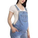 Motherhood Maternity Women's Relaxed Fit Straight Leg Denim Pregnancy Overalls with Adjustable Straps and Pockets, Lake Wash, Medium