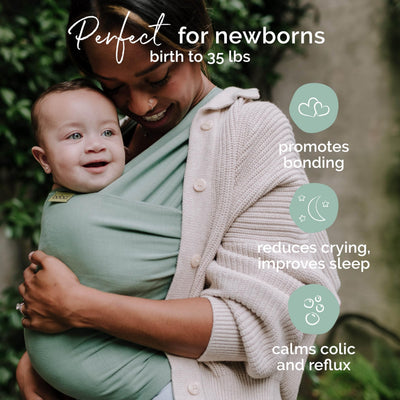 Boba Baby Wrap Carrier – Original Baby Sling Carrier for Newborns (7–35 lbs), Soft, Secure, Hands-Free & Ergonomic, Ideal for Comfortable Bonding, New Parents (Sage Green)