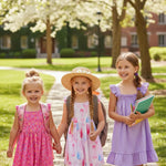PATPAT Girls Summer Dress Set – Pink Ice Cream & Sprinkle Prints, Ruffle Sleeves & Lavender Smocked Strap Dress, Perfect for School, Play & Parties, 4–5T