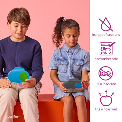 b.box Snack Box - Leakproof Mini Bento Box for Kids & Toddlers, 2 Compartment Snack Containers for Kids, Lunch Containers, Dishwasher Safe, BPA Free, PFAS Free, Ages 4m+, 1 3/4 Cup - Blue Slate