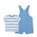 Little Me Clothes for Baby Boys' Solid Shortall Set, Silver Lake Blue/Marshmallow, 3 Months