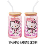 Silver Buffalo Sanrio Hello Kitty Waving Pink Glass Jar Tumbler with Bamboo Lid and Glass Straw, 16 Ounces