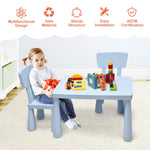 Costzon Kids Table and Chairs, 3 Piece Plastic Easy Clean Children Activity Desk for Reading, Drawing, Snack Time, Arts Crafts, Preschool, Kindergarten & Playroom, Toddler Table and Chair Set (Blue)