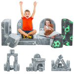 furlinkhm Modular Kids Play Couch, Kids Couch for Playroom Bedroom, Glow in The Dark, 5 Seconds Instant Expansion, Glowing Football, Grey