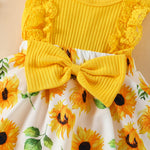KAFIREN Baby Girl Clothes 3-6 Months Newborn Romper Dress Infant Lace Ruffle Sleeveless Summer Outfits with Headband Yellow Flower 3-6 Months 80cm