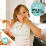 Loulou Lollipop Soft, Waterproof Silicone Feeding Bib for Babies and Toddlers 3 to 36 Months, Easy to Clean, Adjustable Fit and Catch-All Pouch - Lemon