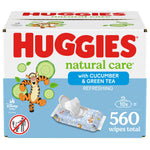Huggies natural care wipes packaging with cartoon tiger character and product details.