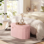 SONGMICS Mazie Collection - Folding Ottoman with Storage, Oval Storage Ottoman Bench, for Living Room, Bedroom, Velvet Fabric, 15 x 30 x 15 Inches, Jelly Pink ULSF267SA01