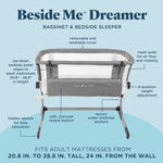 Baby Delight Beside Me Dreamer Bassinet | Bedside Sleeper | 6-Position Height Adjustment | Charcoal Tweed