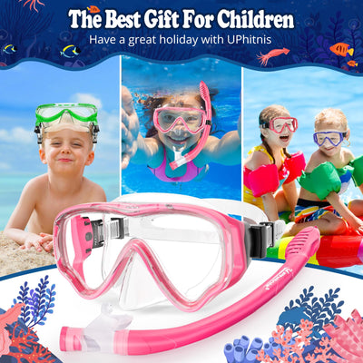 Kids Snorkel Set for Age 4-14 - Dry Top Snorkeling Gear for Kids Junior & Youth - Childs Diving Mask with Big Eyes for Boys Girls - Anti-Fog Snorkeling Mask and Snorkel Set