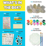JOYEZA Rock Painting Kit Deluxe, Arts and Crafts for Girls Boys Age 6+, 12 Rocks Tween Gift Art Set, Waterproof Paints, Craft Kits Art Supplies, Kids Crafts Ages 6-8, Kids Activities 6 7 8 9 10