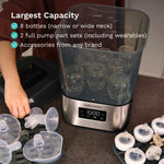 Baby Brezza 10 Minute SuperQuick Bottle Sterilizer + Dryer - Large 8 Bottle Capacity - Steam Sanitization – Universal Fit for All Bottles: Plastic + Glass + Pacifiers + Breast Pump Parts, Stainless
