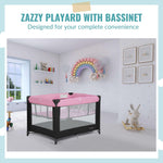 Dream On Me Zazzy Portable Playard with Bassinet in Pink, Packable and Easy Setup Baby Playard, Lightweight and Portable Playard for Baby with Mattress and Travel Bag