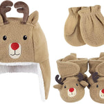 Hudson Baby Girls' Trapper Hat, Mitten and Bootie Set